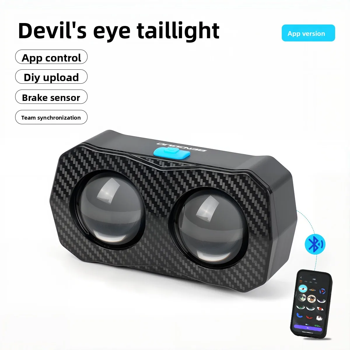 Smart Devil Eye Bicycle Tail Light 6 Animation LED Rechargeable Type-C Waterproof DIY for Motorcycle MTB Road Bike Night Riding