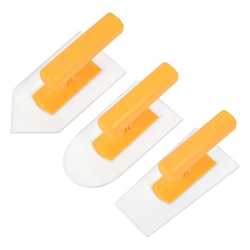 ABRE-Plastic Trowel Kit Round&Square&Tipped End Finishing Trowels 3 Piece Small Light Weight Finishing Plastic Trowel