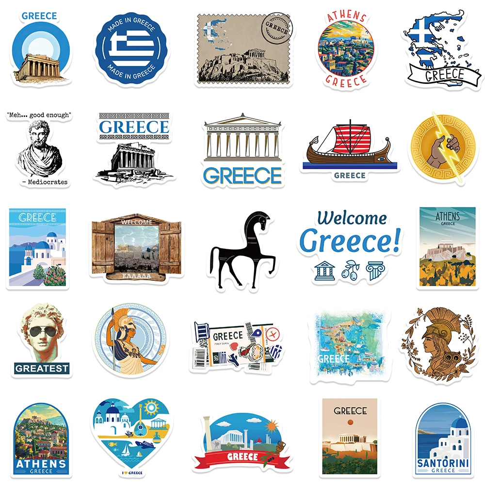 50pcs Welcome to Greece Stickers Parthenon Acropolis Decals Laptop Luggage Skateboard Scrapbook Refrigerator Stickers