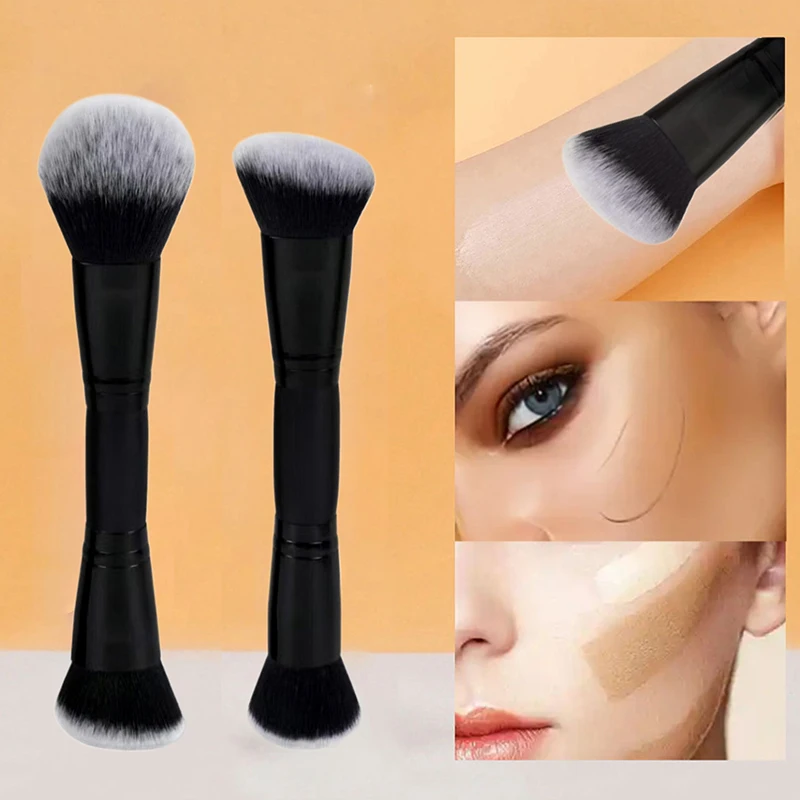 Pennello per trucco professionale a doppia estremità 2 in 1, grande testa tonda e manico per fondotinta, correttore, impostazione, strumento per trucco da viaggio