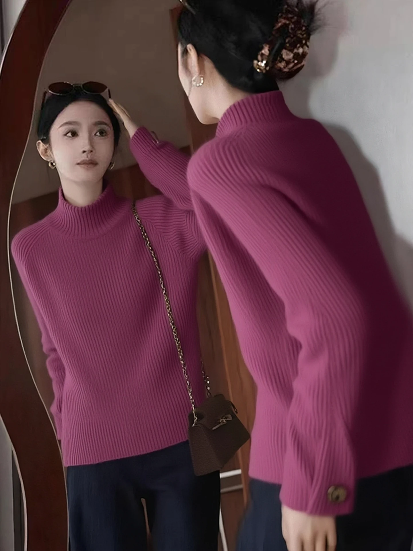 

Простая вязаная женская толстовка с длинным рукавом, свободного кроя, зимняя, модная, повседневная, из смесового хлопка, удобная, базовый слой