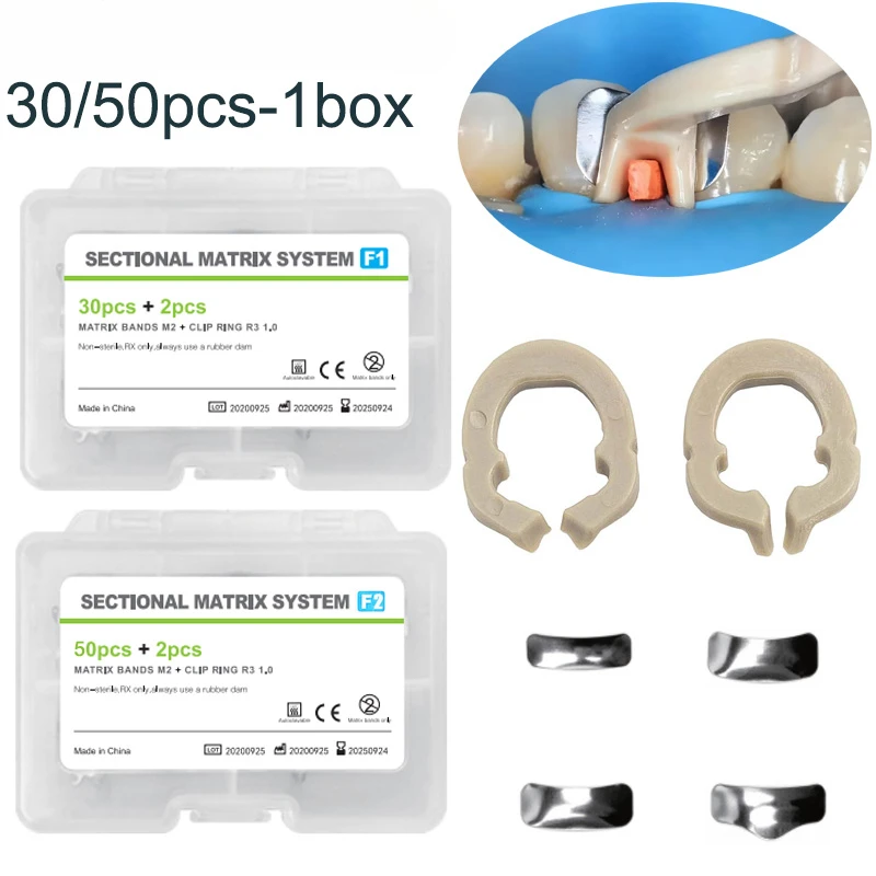 30/50pcs Dentals Sectionals Systems with Clip Ring Matrixs Bands Resins Clamps Seperatings Ring Autoclavables Dentist Tools