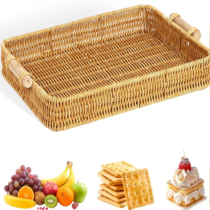 Wicker Tray Rectangular Rattan Tray for Fruit, Food Storage & Decoration – Essential for Home, Kitchen, Restaurant