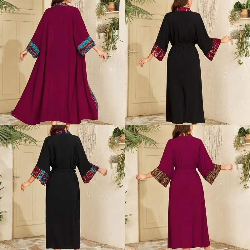 2026 Ethnic Style Cardigan Women Robe Belt Bikini Cover-Up Kimono Gown Loose Summer New Costume Vacation Sunscreen Outerwear