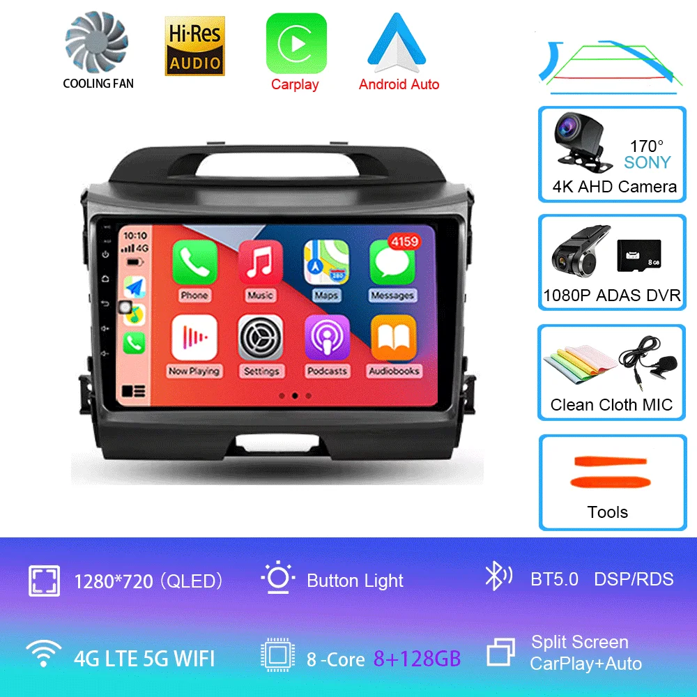 Android 16 Autoradio Draadloze CarPlay Auto voor KIA Sportage 3 2010-2015 2016 4G + WIFI Multimedia Video Player GPS 2din Autoradio