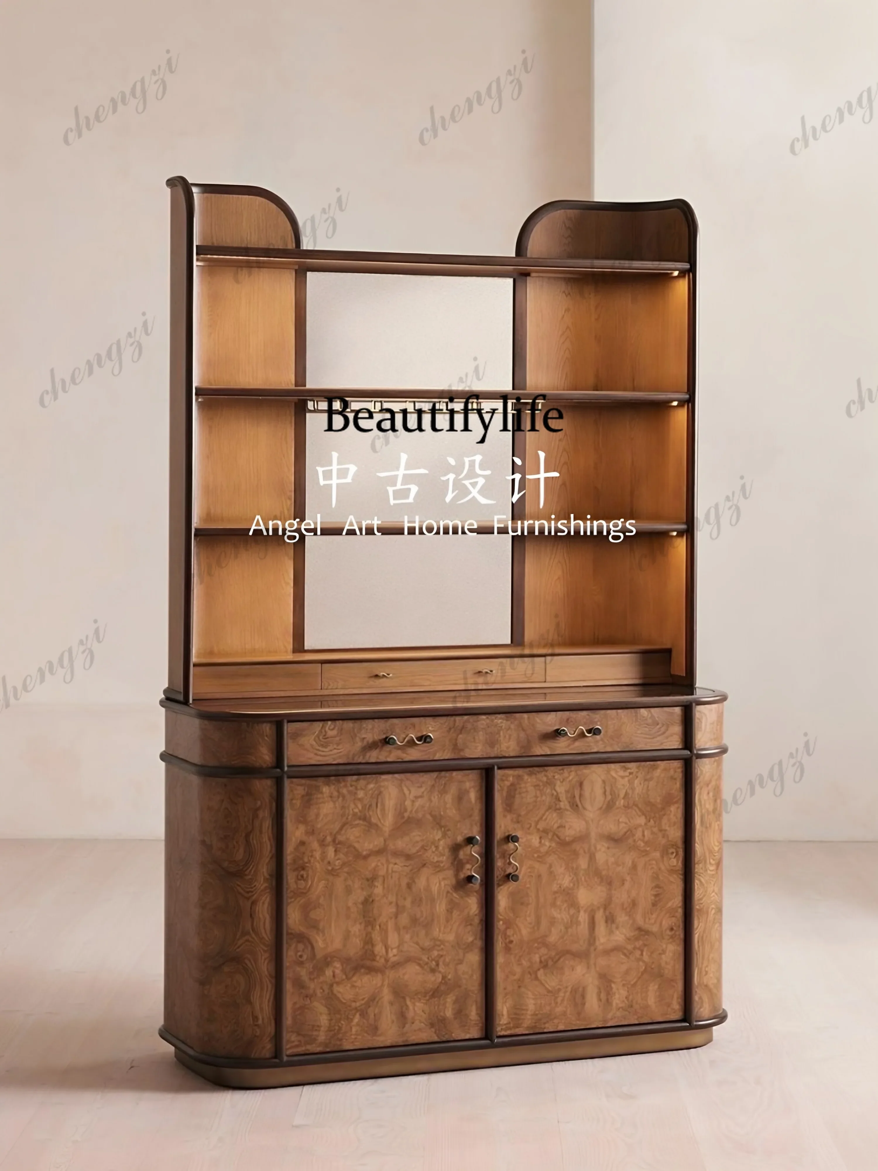 Medieval American style, living room hotel homestay tree tumor bark solid wood wine cabinet light luxury retro locker P182