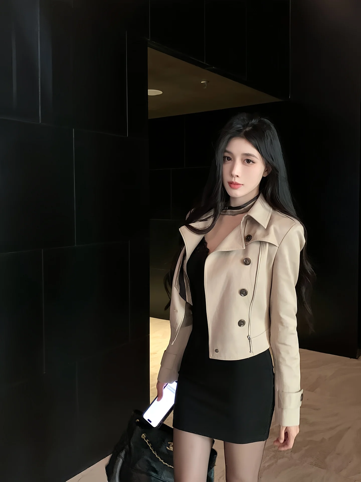 

Hechenxi ort Khaki Mixed Fiber Cotton Casual Women's Jaet Slimming Outerwear Coat Casual Sle Double-Breasted Zipper Clo...