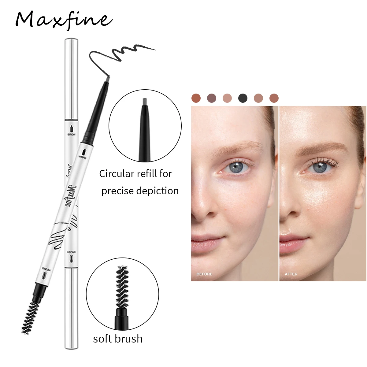Lápis de sobrancelha rotativo automático de duas cabeçadas, impermeável, duradouro, ultrafino, sobrancelhas selvagens, 1,5mm