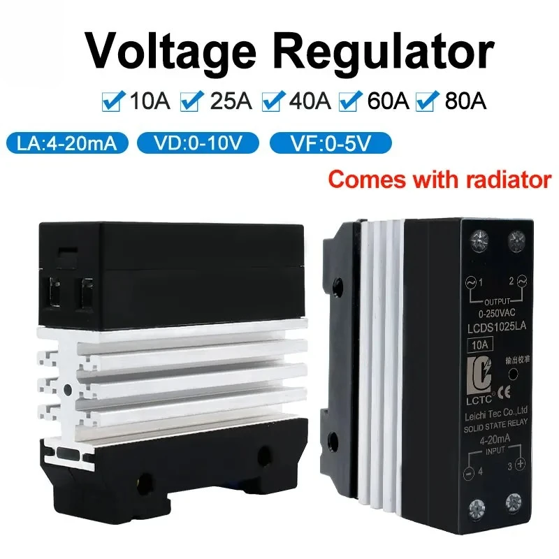 0-10V 4-20mA 0-5V SSR Solid State Relay Voltage Regulator Single Phase Slim Relay With Radiator 10A 25A 40A 50A 60A 80A