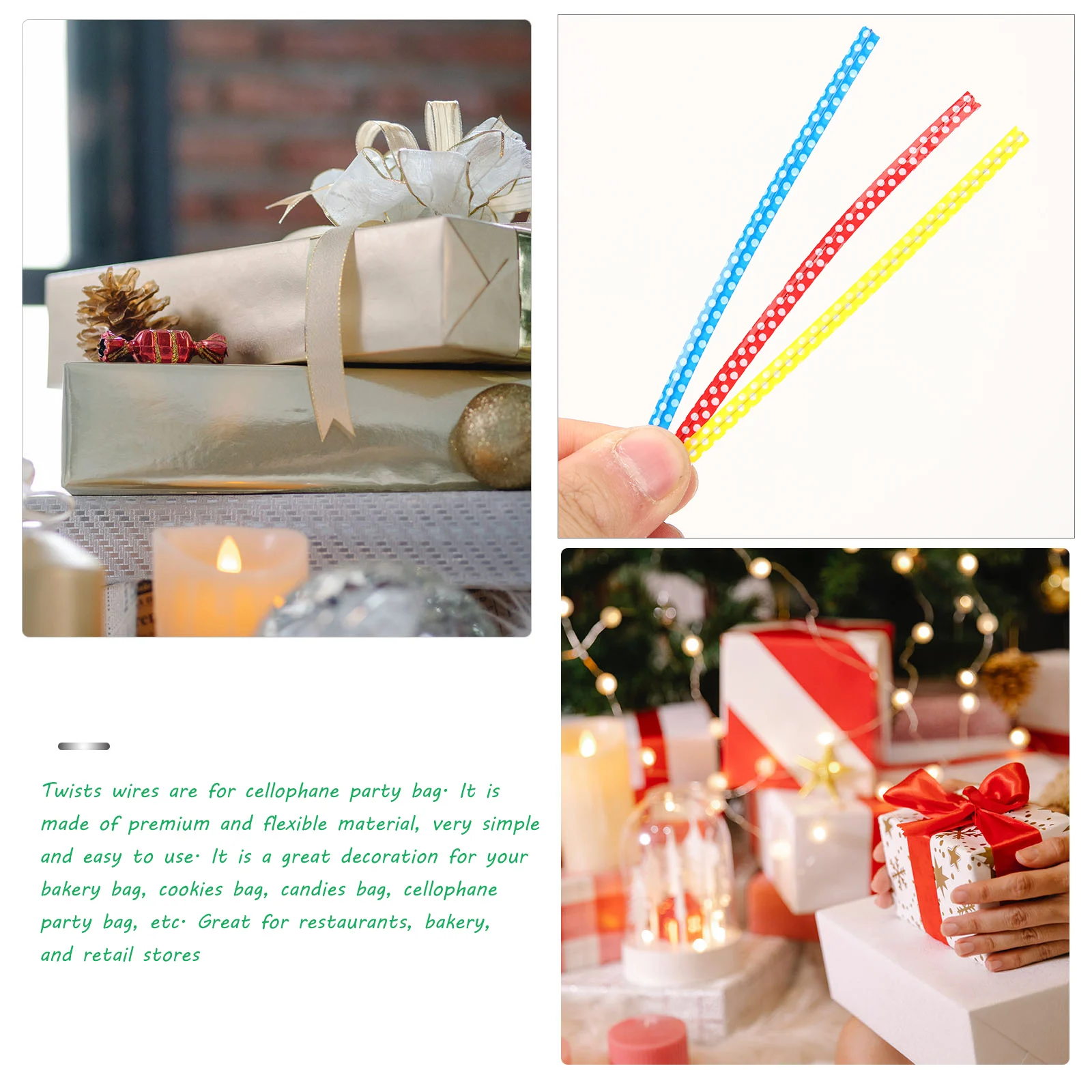 

300pcs Candy Twists Ties Cookie Lollipop Binding Wires Food Bag Sealing Cookie Bag Twists Ties Straps Pastry Gift Box Packaging