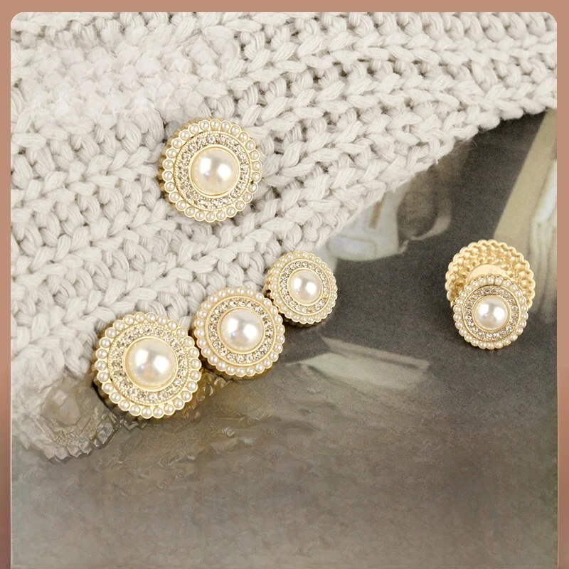 

High-End Pearl Metal Button for Women's Coat Elegant Versatile Tailored Jacket Button Woolen Outerwear Fashionable Accessory