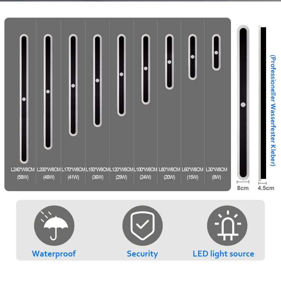 Outdoor Wall Light With Motion Sensor 90v 240v IP65 Waterproof Porch Lamp LED Long Garden Lamp for Villa Garage Lighting Fixture