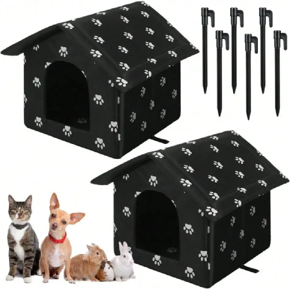 

2 Pcs Large Cat Shelter Outdoor Cat House 15.8 X 13.7 X 15.8 Inch Weatherproof And Insulated Foldable Cotton Filled Thicken Str