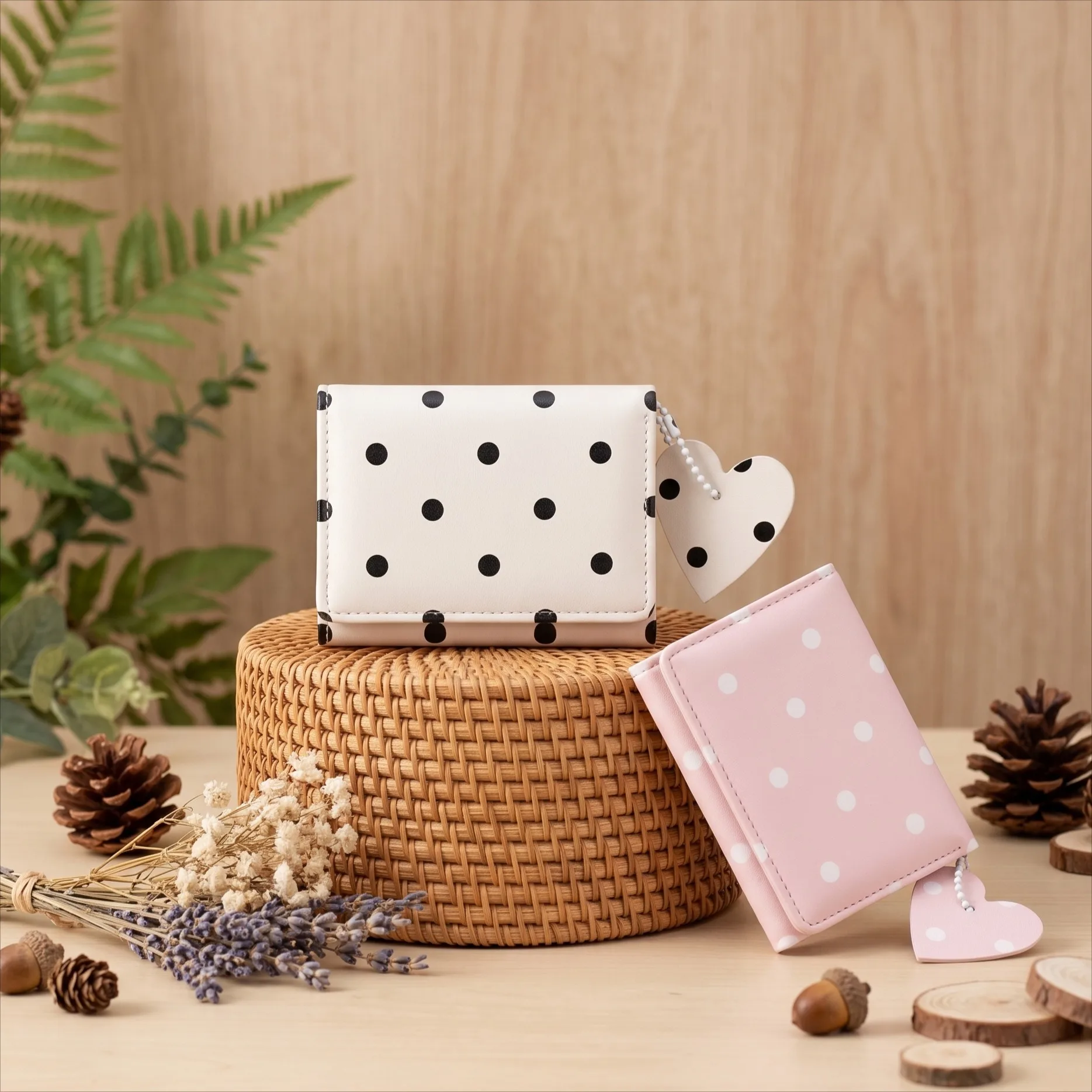 Ladies Fashion Cute Polka Dot PU Leather Zipper Short Wallet Purse Women Multi Card Holder Clutch Large Capacity Daily Casual