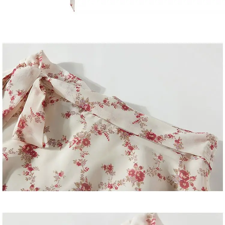 Floral Print A-Line Skirt High Waist Sweet Fairy Dress Youthful Chiffon Short Skirt Women