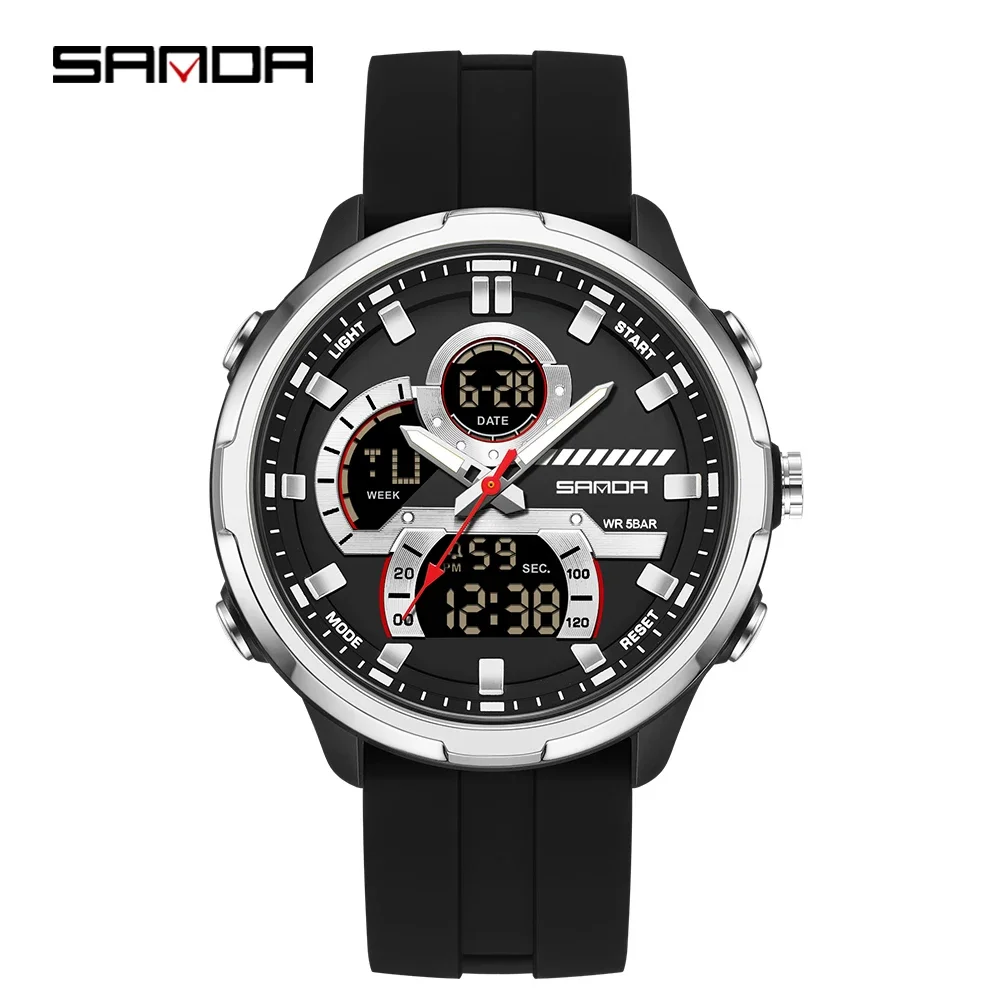 SANDA SD9077 Мужские часы Военные спортивные кварцевые цифровые светодиодные наручные часы Роскошный секундомер Водонепроницаемые мужские электронные часы