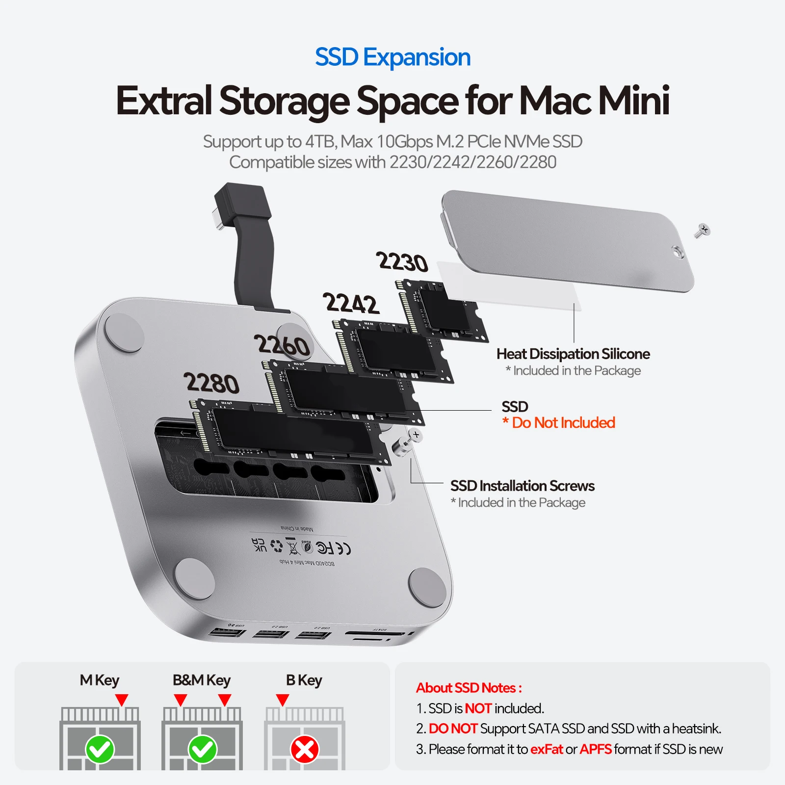 حامل قاعدة PULWTOP Mac Mini M4 مع DP 4K 144 هرتز وHDMI 4K60، Mac Mini M4 Pro Hub مع حاوية NVMe SSD سعة 4 تيرابايت (SSD غير متضمن)