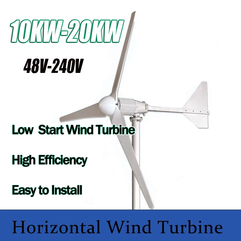 

Horizontal Axis Wind Turbine Free Energy 3 Blades 10KW 110V 120V 220V 48V With Off Grid System Home Appliance For Farm Use