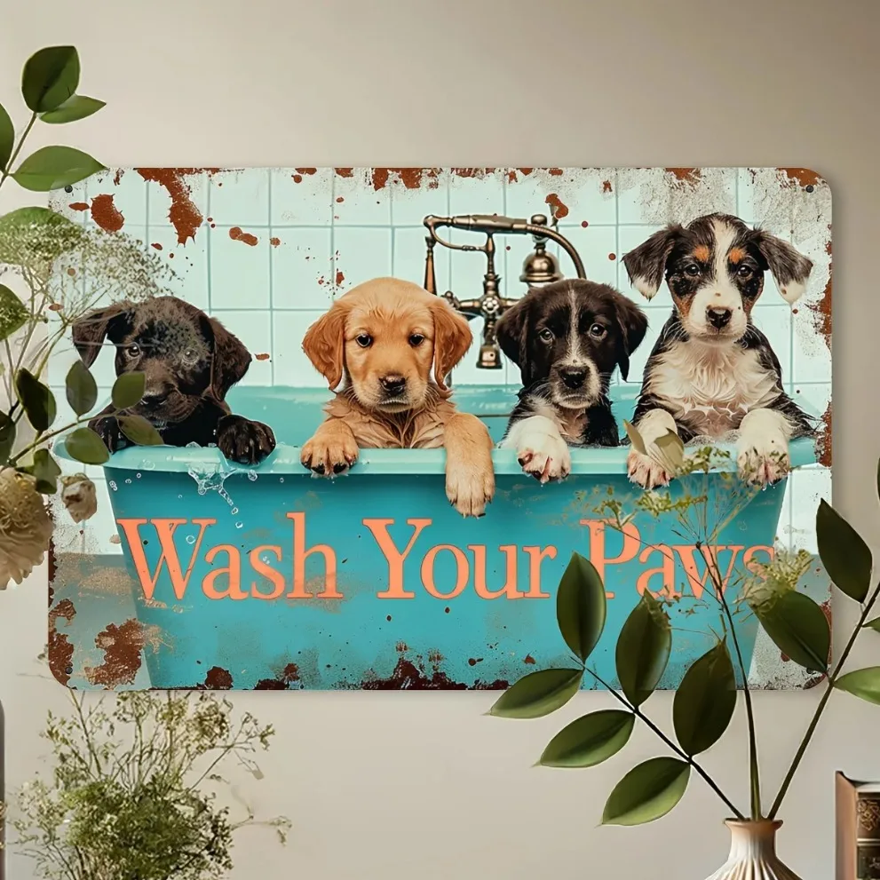 غسل الكفوف الخاصة بك الكلب معدن القصدير تسجيل ريفي خمر الحيوانات الأليفة جدار ديكور فني للمنزل هدية