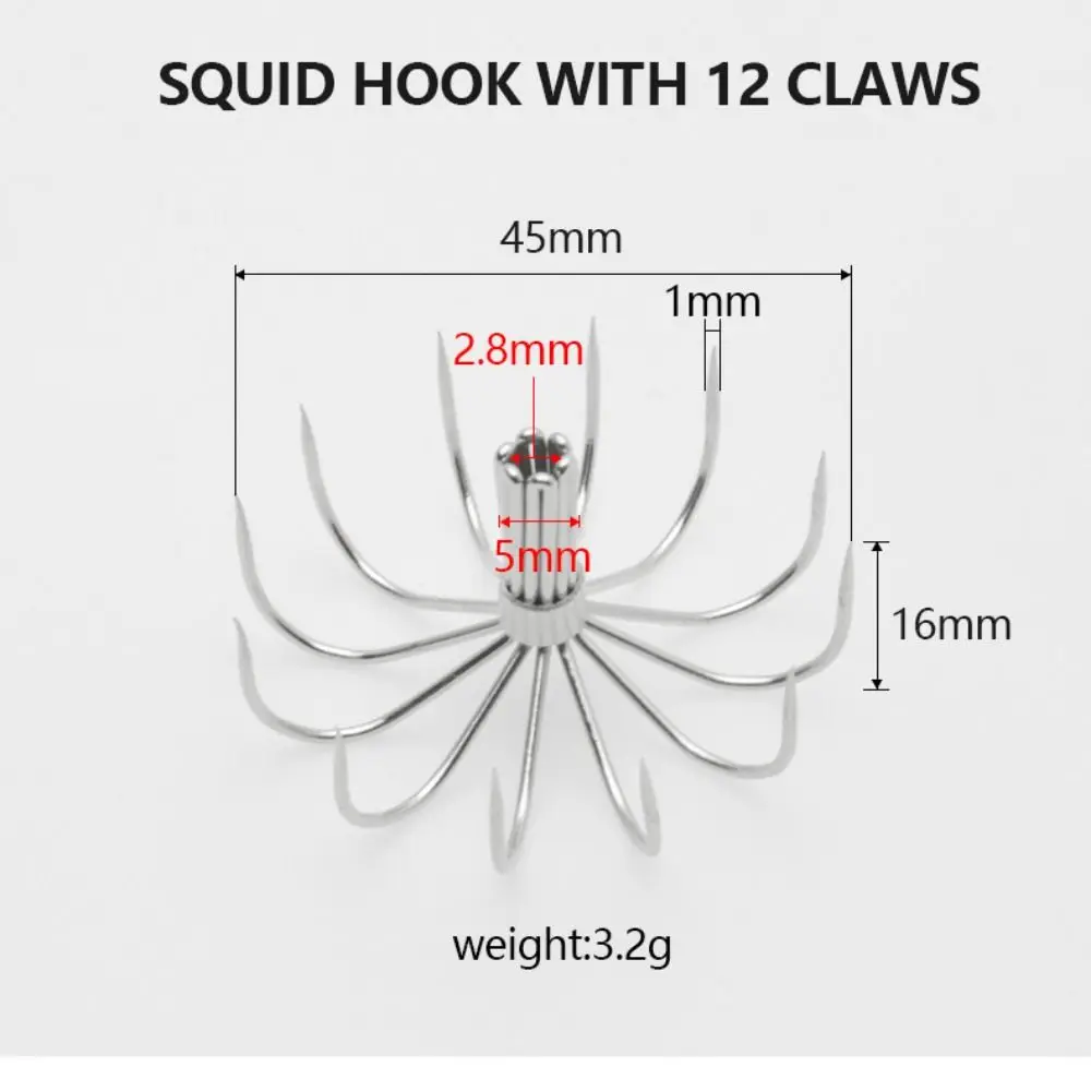 10 Uds. Ganchos de señuelo de calamar y pulpo de acero inoxidable, gancho de remolque de sepia multigarra plateada, gancho DIY para paraguas
