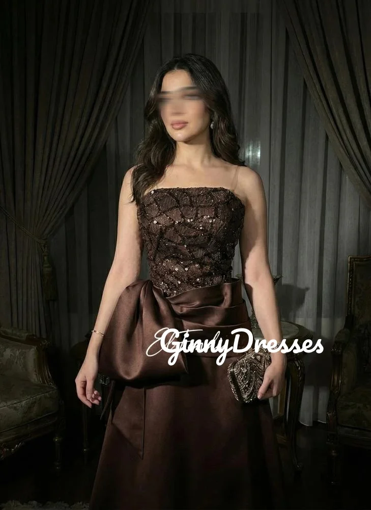 

Evening Dresses Strapless Prom Dresses A-Line Sleeveless Customize Dresses For Special Events Lace Floor-Length Formal Dresses