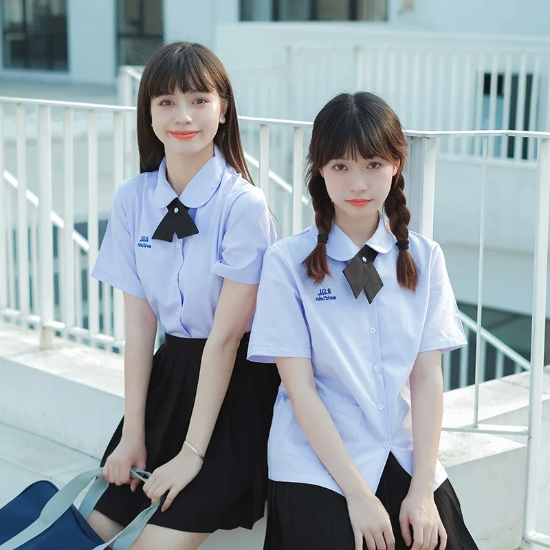 Thai Style School Uniform Set for Women, Short Sleeve Shirt with JK Preppy Look,Perfect for Students,Daily&Graduation Class Wear