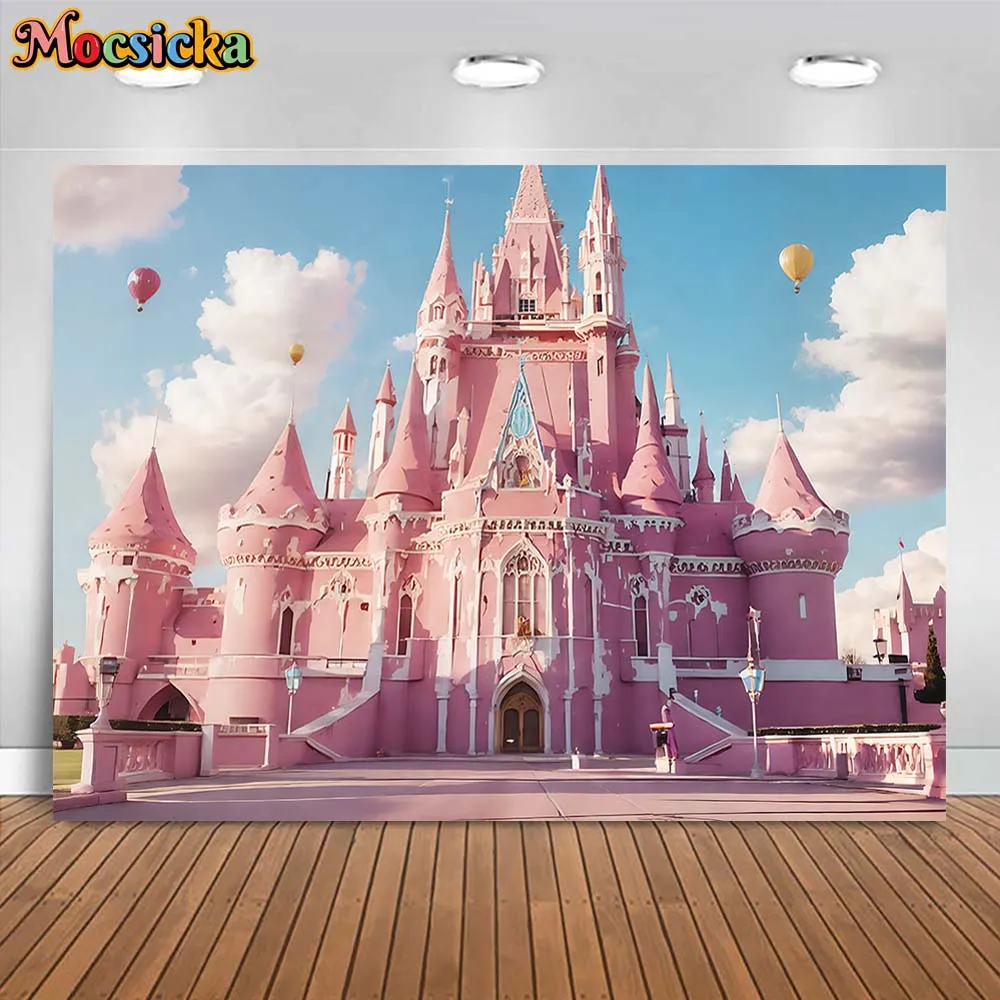 

Mocsicka Pink Castle Photography Background Princess Child Girls Portrait Photo Backdrops Studio Photocall Props Kid's Wallpaper