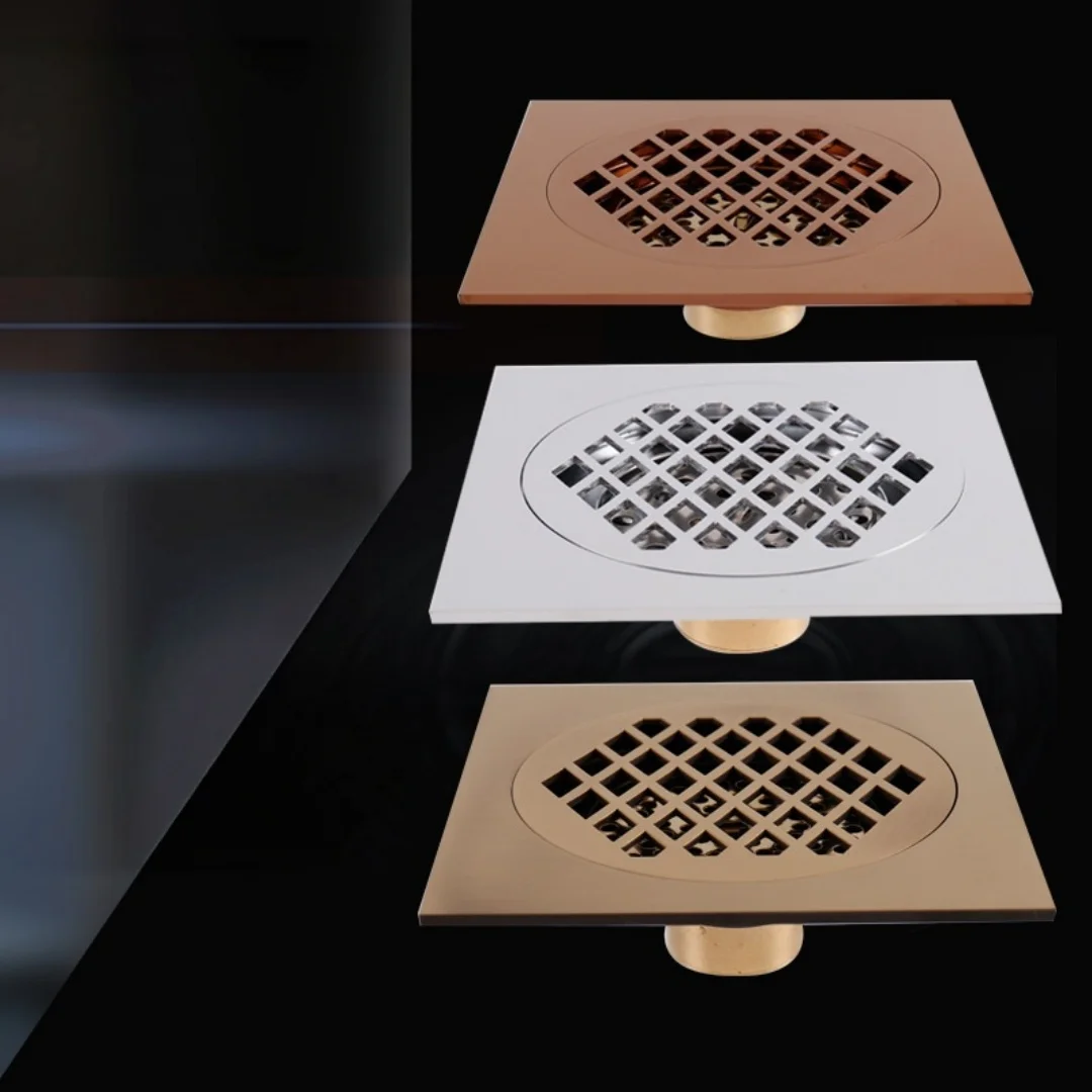 15X15 CM Floor Drains Antique Bronze Brass Shower Floor Drain Bathroom Deodorant Square Floor Drain Strainer Cover Grate Waste