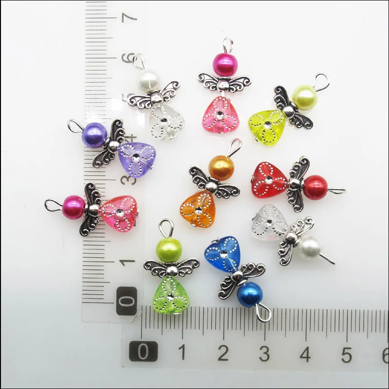 20 New Charms Mixed Acrylic Glass Dancing Angel Wings Flowers Pendants 14x22mm