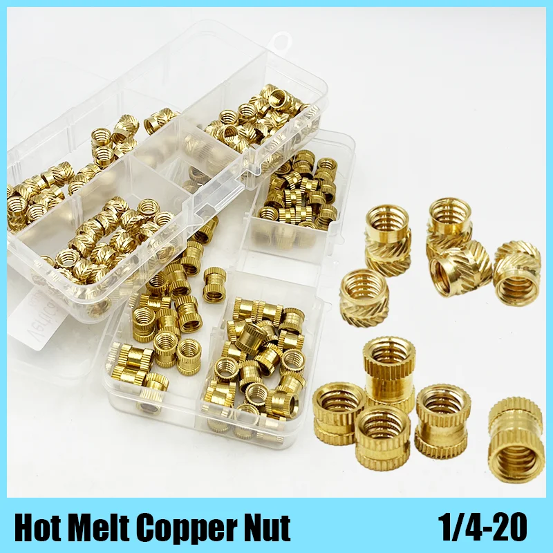 

60PCS 1/4 Brass Heat Threaded Insert Nut Inch Size Brass Nut Knurled Hot Melt Molding Injection Embedded Copper Nut 3D Printing