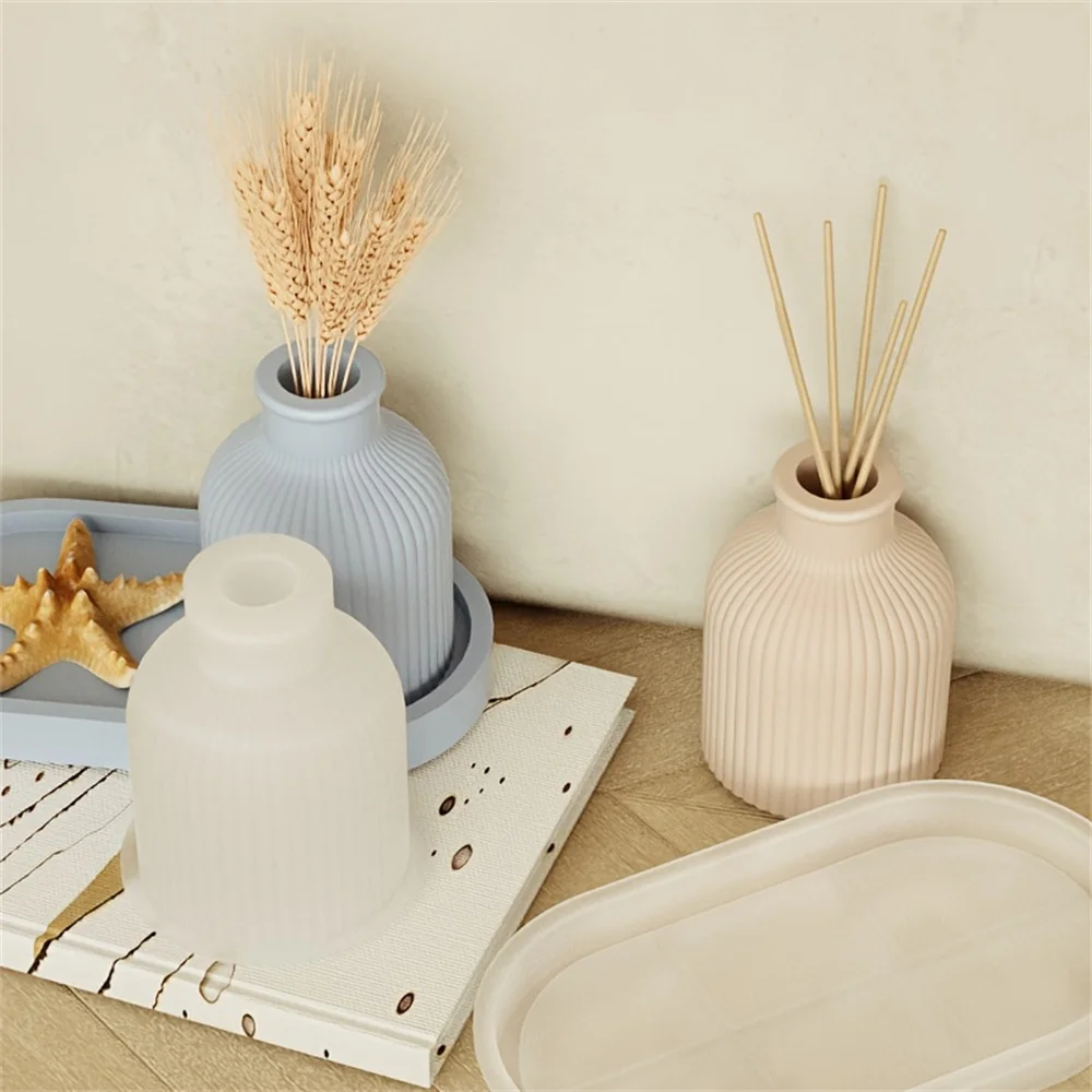 1/2 Stück Vasen-Tablett-Silikonform, ovale Untersetzerform und Flaschenbehälterform, Süßigkeitenbehälter, Blumentopf, Geschenk, Heimdekoration – Detail 2
