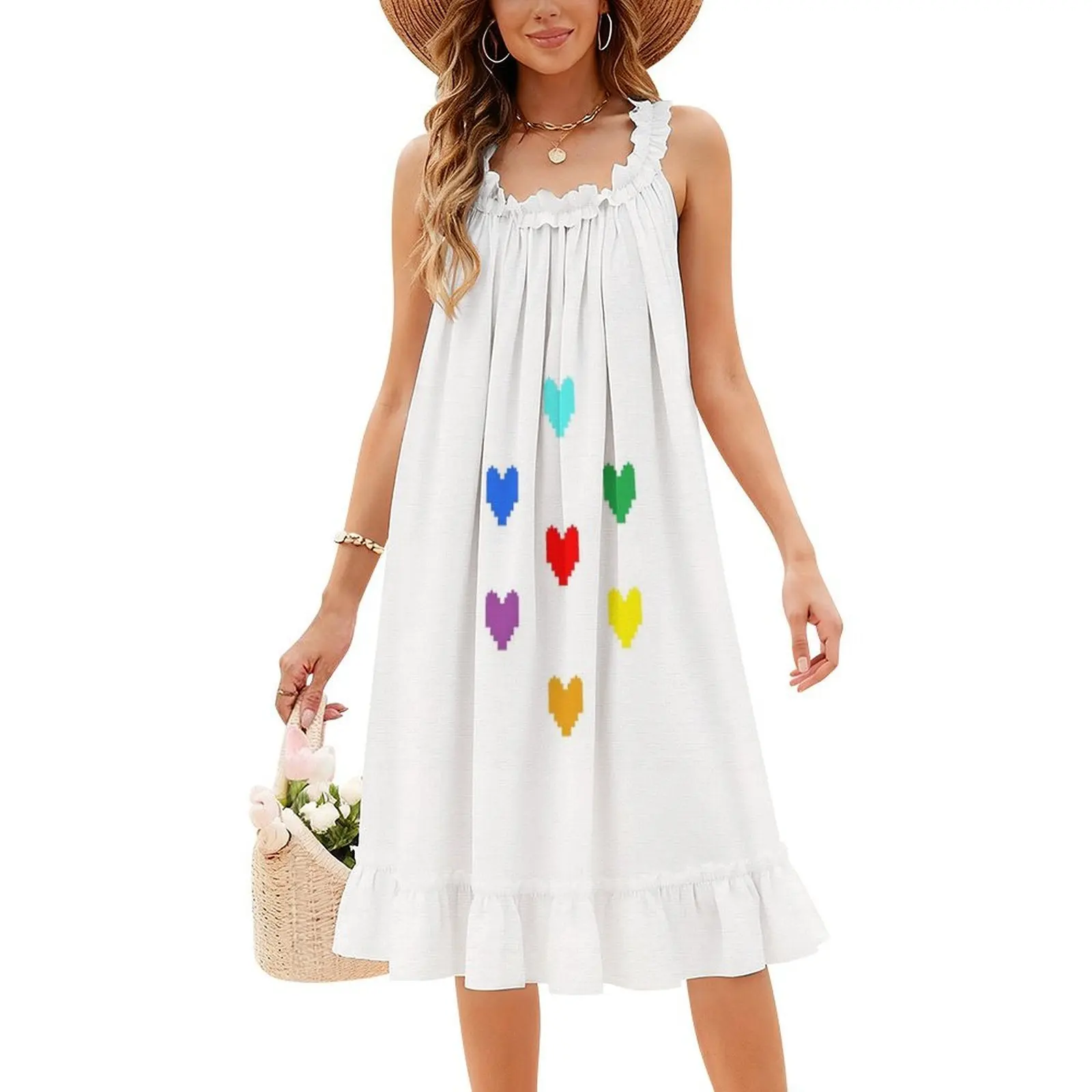 فستان Undertale Hearts ذو فتحة عنق على شكل قلب فستان حفلات صيفي أنيق للنساء قلوب Undertale Souls قوس قزح بكسل أنثى #4