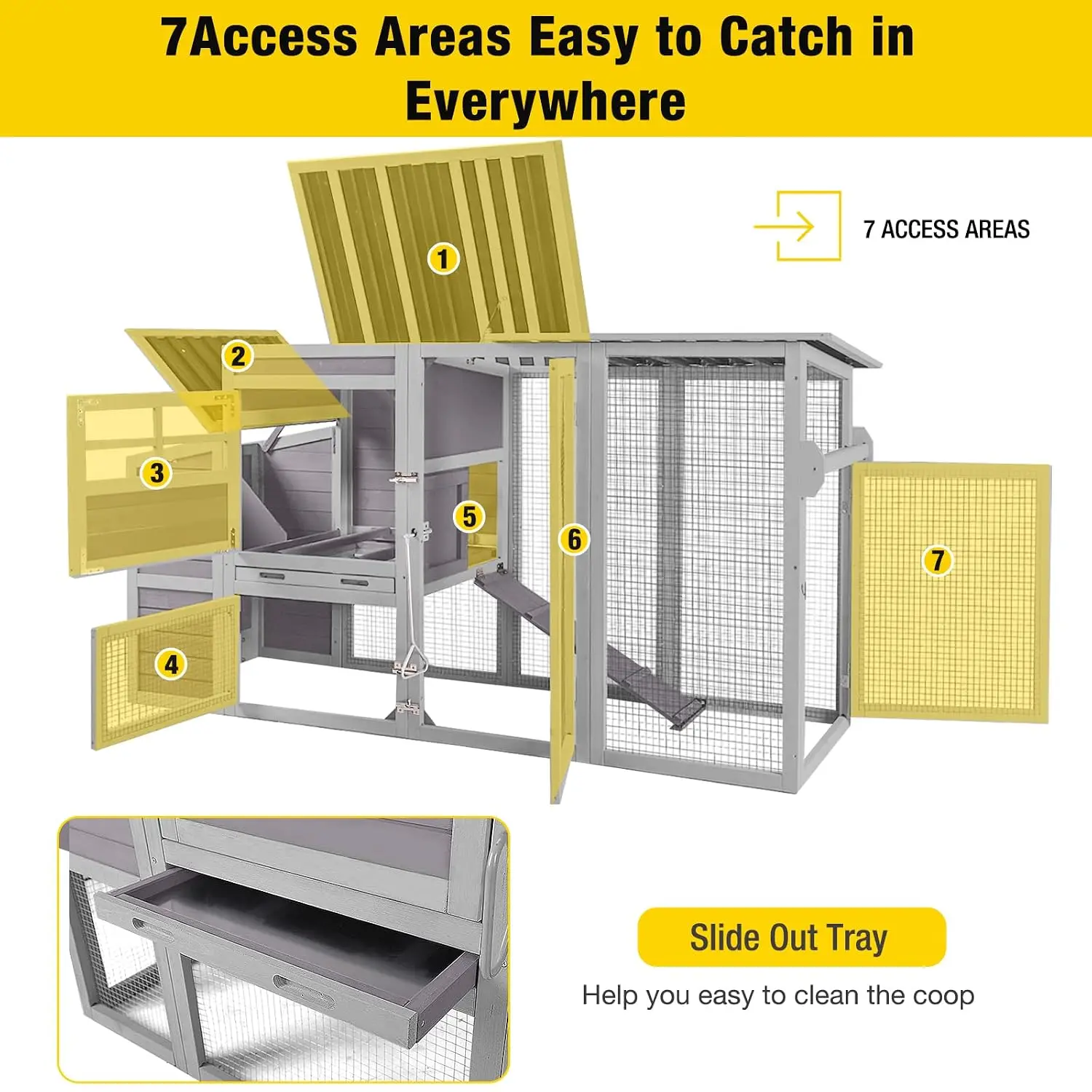 Chicken Coop Hen House, Large Outdoor Wooden Poultry Cage with Ramps, Run, Nesting Box, Removable Tray, Weather-Proof Chicken
