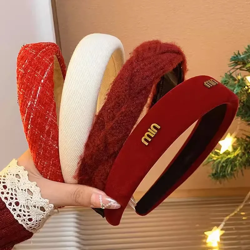 Diadema roja de alta gama para Año Nuevo, diadema nueva, horquilla, tocado navideño, otoño e invierno