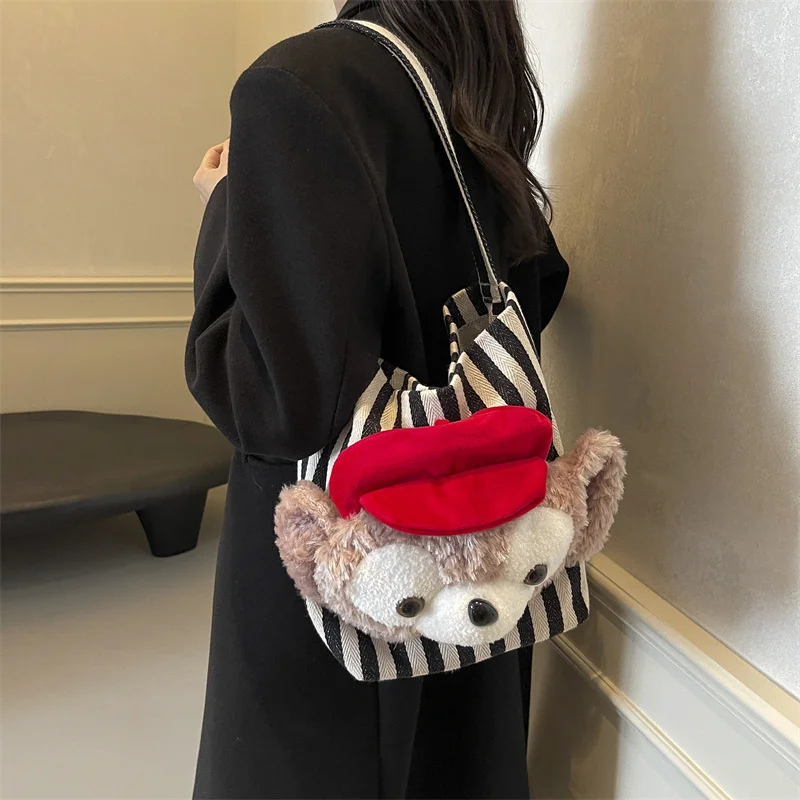 Disney autumn Duffy bear cute casual handbag cartoon doll striped canvas fashion versatile shoulder bag