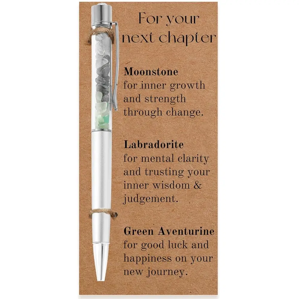 

Ручка для снятия тревоги с натуральными камнями, вдохновляющая ручка для ведения дневника для женщин, подарок на новую жизнь или новую главу, поздравительный подарок
