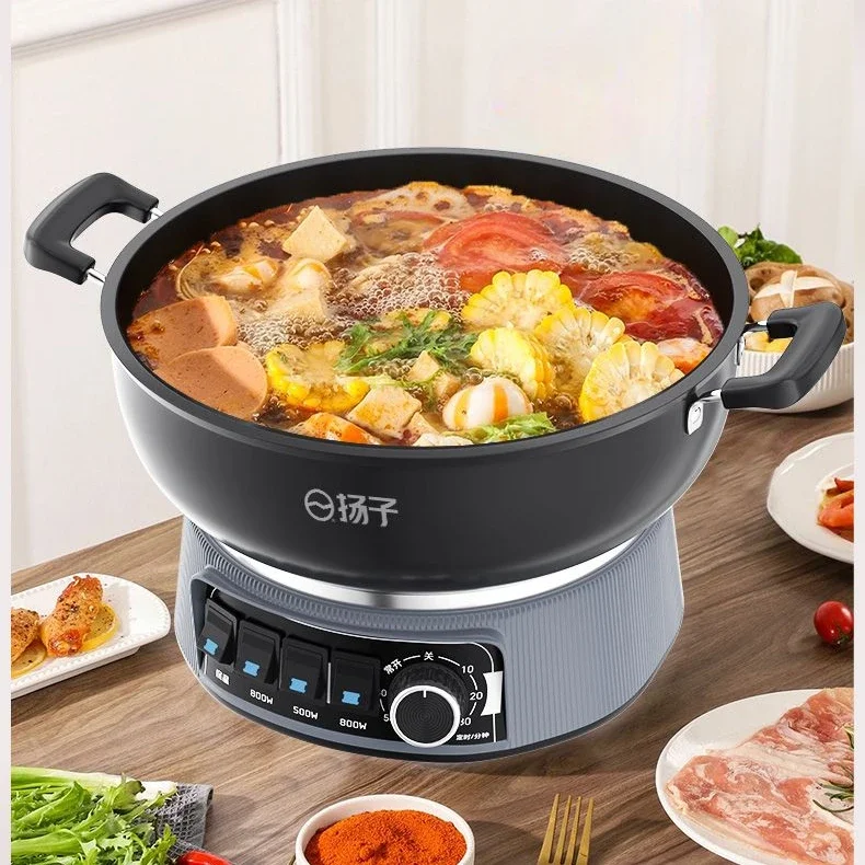 Gusseisen Elektro-Wok verdickt multifunktion alen Haushalt elektrischen Hot Pot Dämpfen und Braten All-in-One-Elektro-Dampf garer