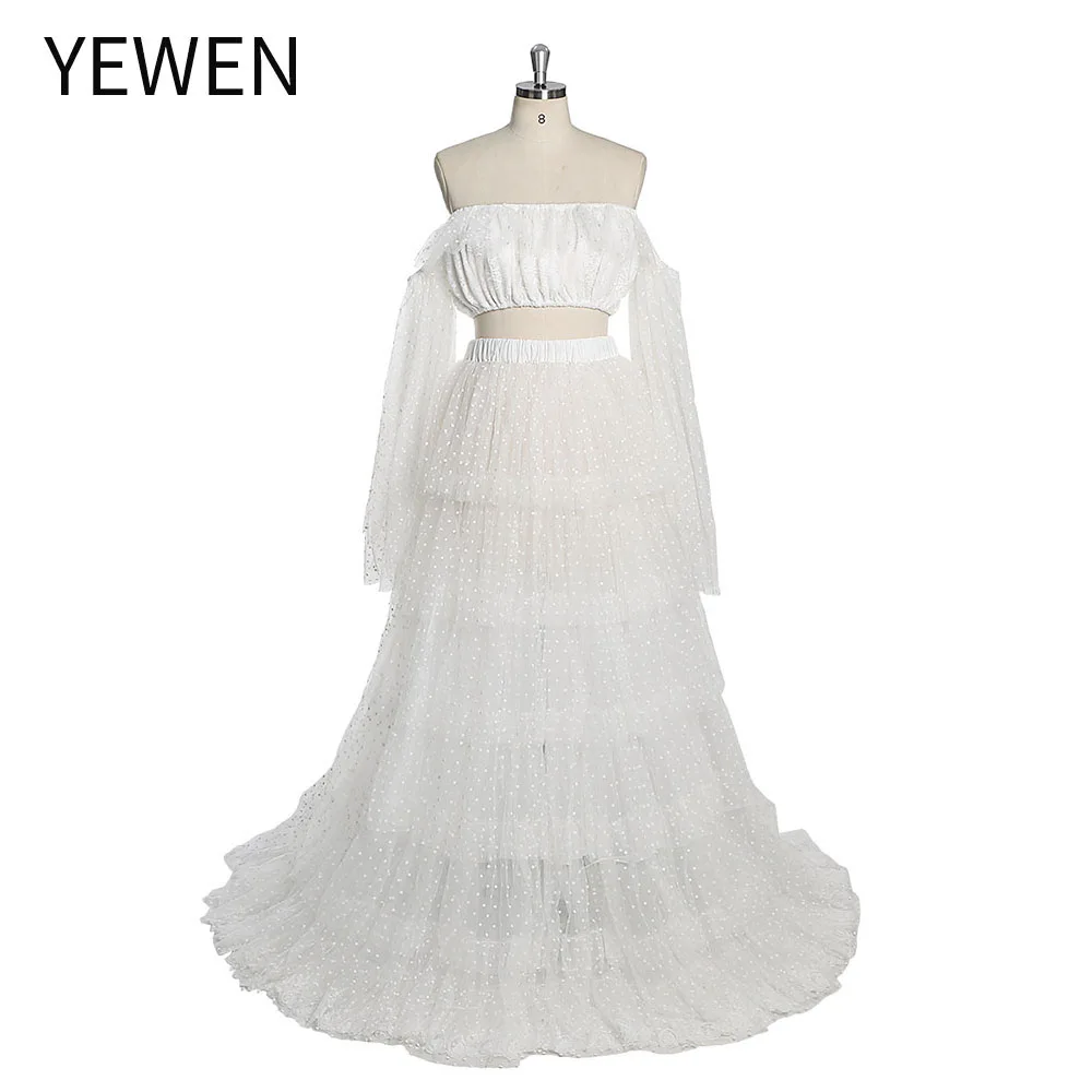 

Two Piece Shoulderless Boho Dot Tulle Maternity Dress for Photo Shoot Maxi Dress Beach Wedding YW230316