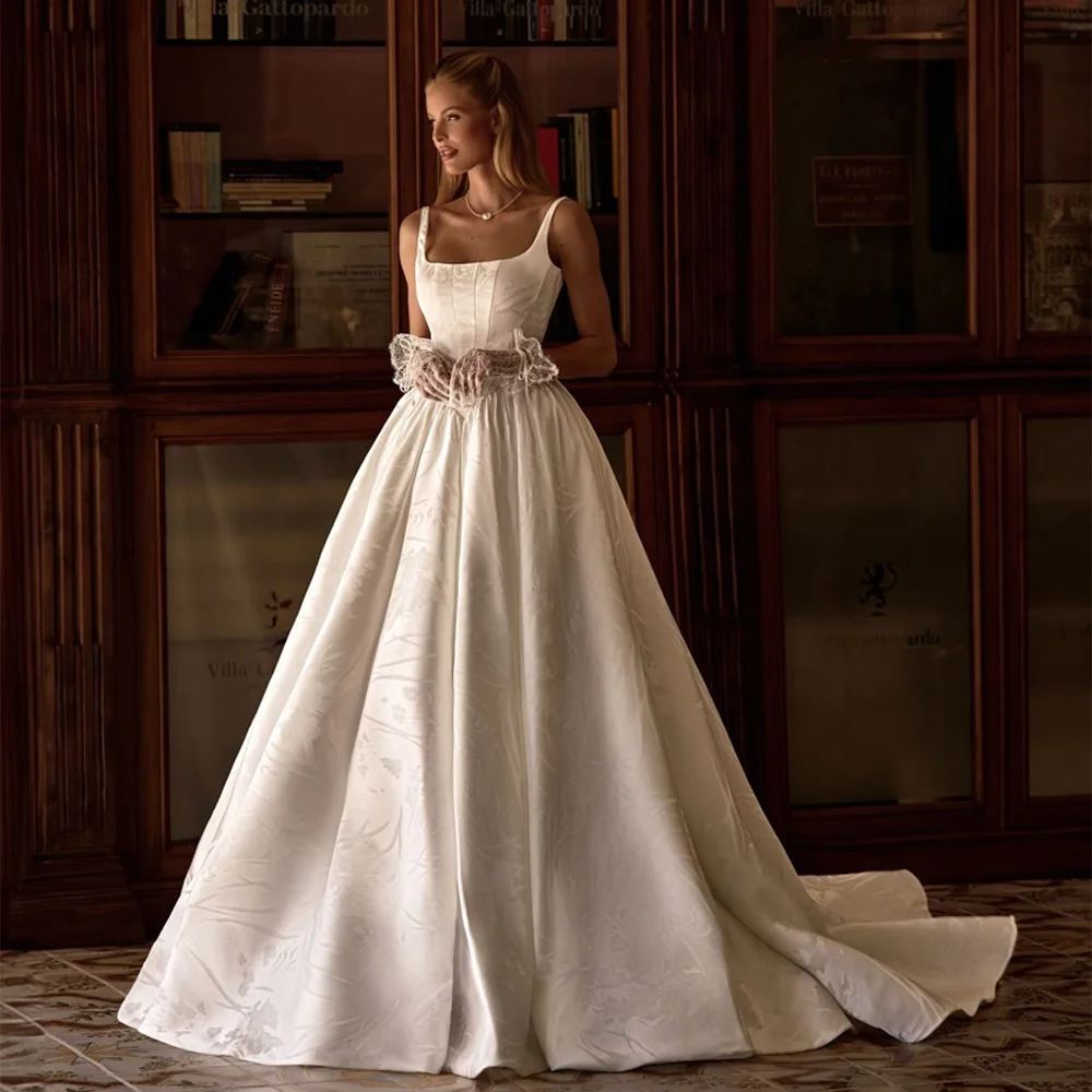 Customized Tank Neck Sleeveless Wedding Dress Backless Zipper A line Bridal Gowns vestido de novia