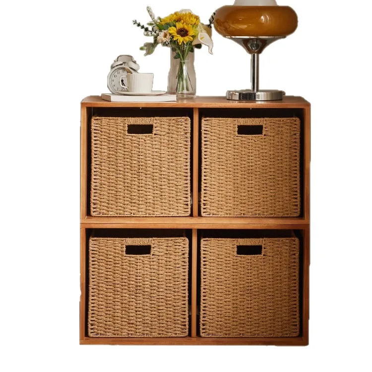 Lattice Cabinet Storage Basket Imitation Rattan Knitted Checked Clothing Organizing Box Square Living Room Toy Storage Basket