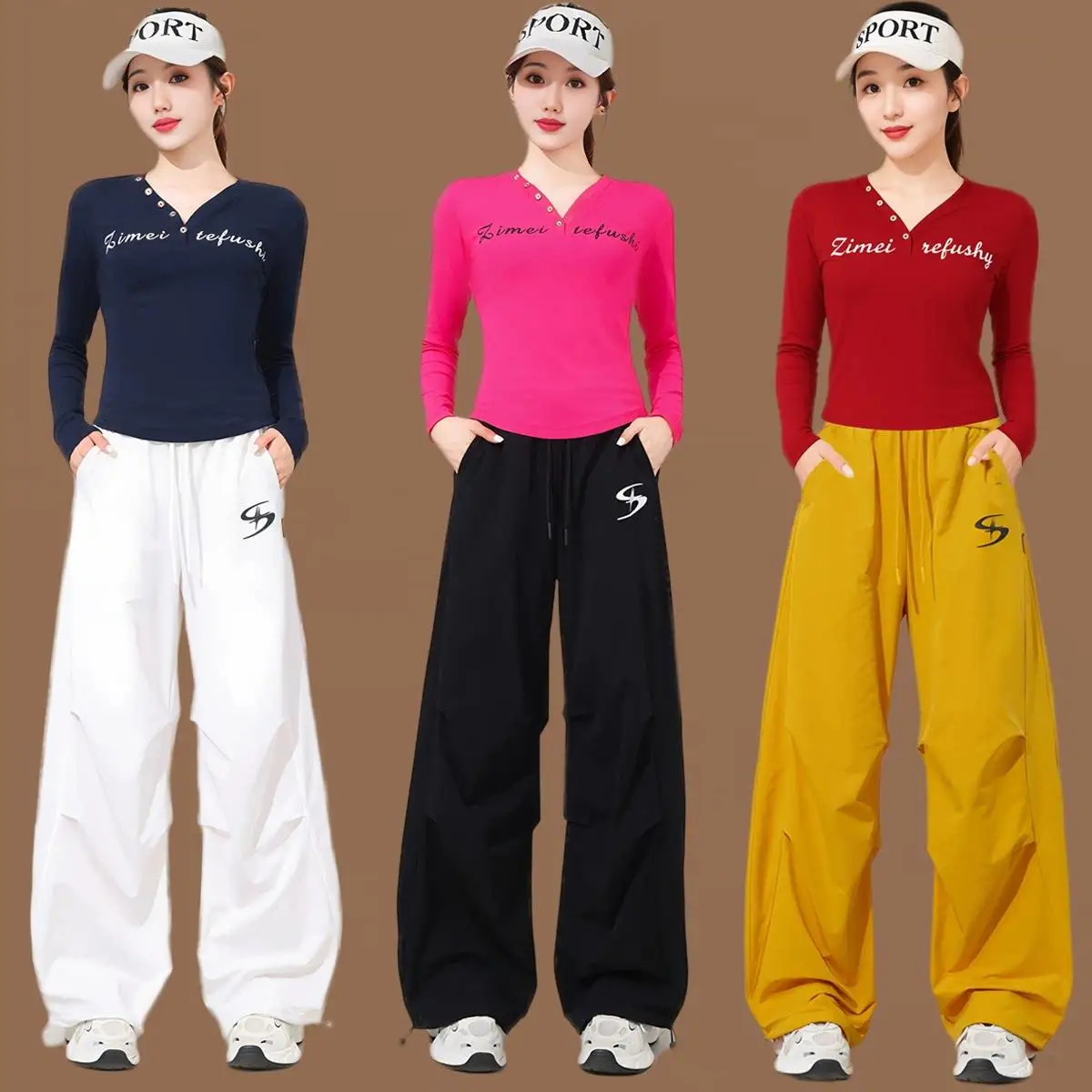 square-dance-fitness-set-high-waist-wide-leg-pants-long-sleeve-dance-pants-spring-autumn-style-cotton-blend-women's-outfit