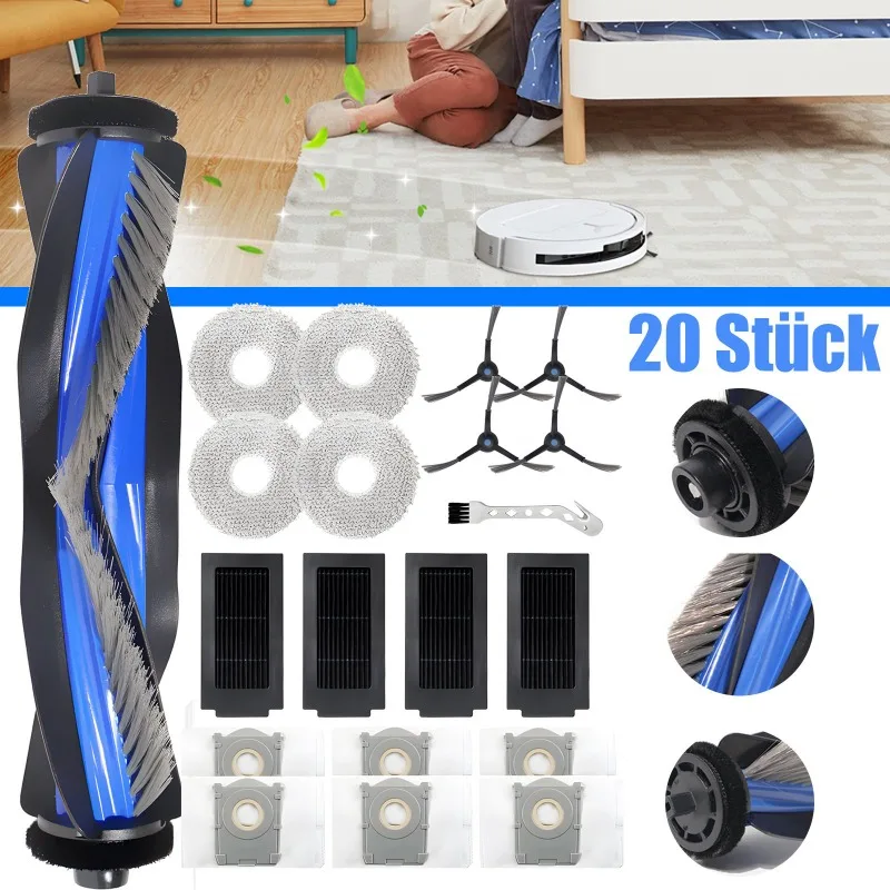 Lot de 20 accessoires de nettoyage de rechange compatibles avec les robots aspirateurs Ecovacs Deebot T50 Omni, T50 Pro Omni, T50 – Pièces détachées, filtre, chiffon de nettoyage, brosse, fournitures de nettoyage ménager