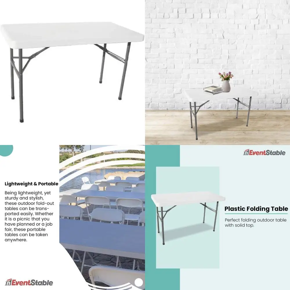 

Sturdy Polyethylene Outdoor Folding Table - Lightweight Plastic Folding Table for Weddings and Events