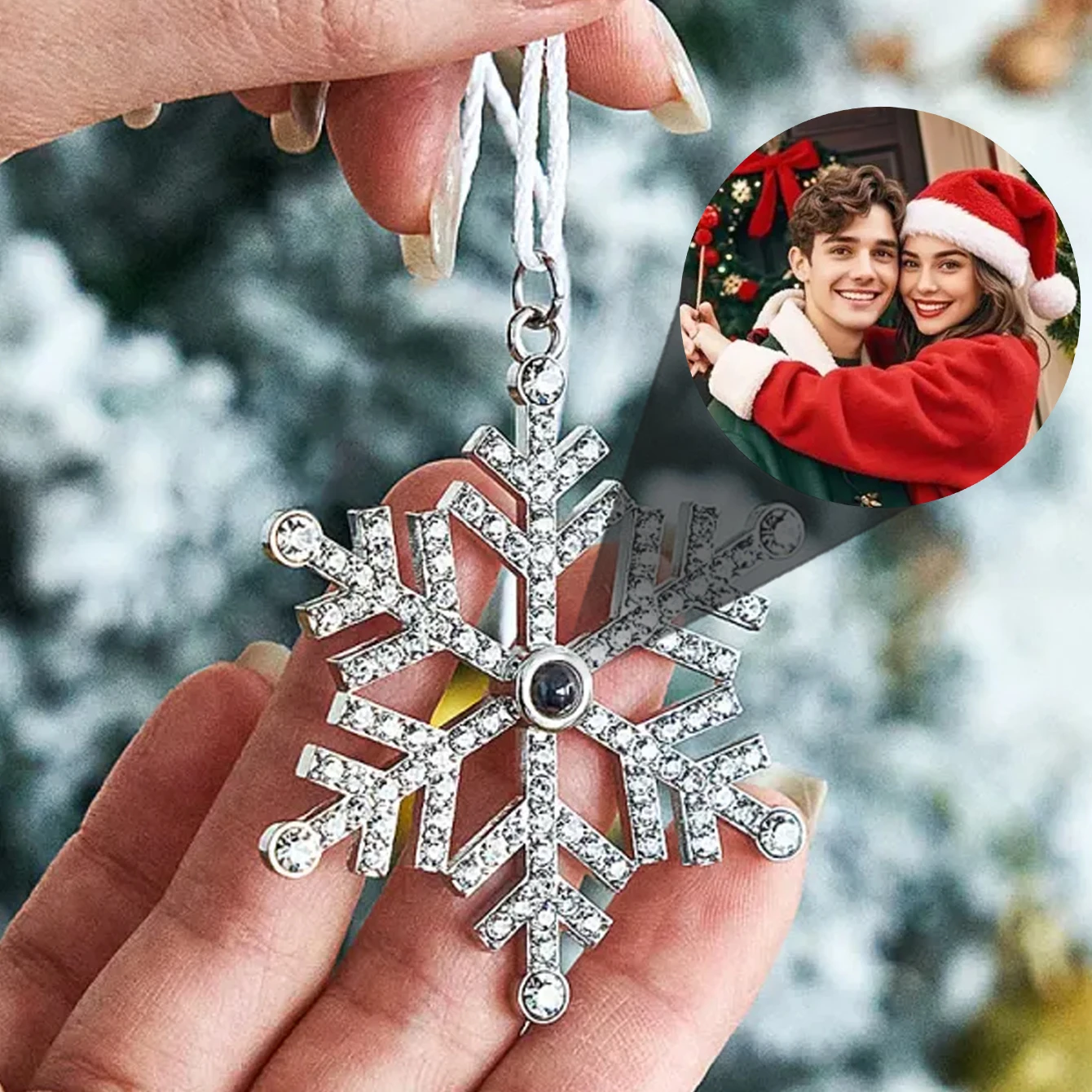 Dhqh anual novo personalizado foto projeção floco de neve pingente imagem personalizada floco de neve acessórios diários presente de natal