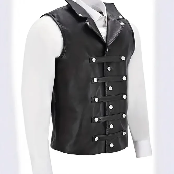 

Foreign trade men's buckle design vest, motorcycle style vest, lapel leather sleeveless jacket