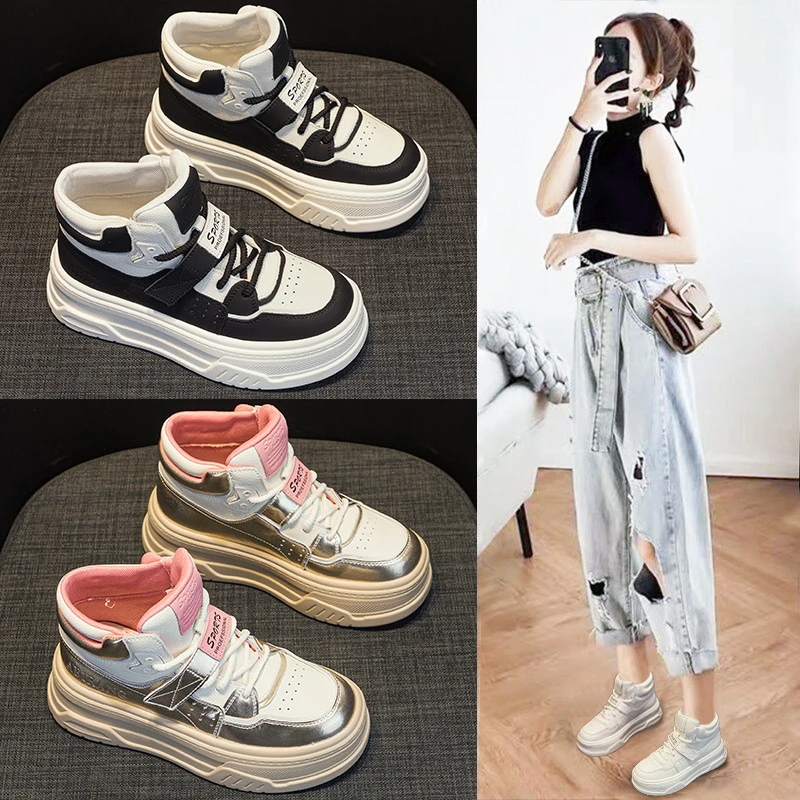 Women Viral Ins Hot 2026 Autumn Genuine Leather White Platform Loafers Versatile Casual Bread Sports Sneakers Low top Simple