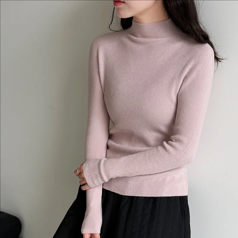 

Women's High Neck Slim Fit Pullover Sweater Casual Wool Top for Autumn Winter New Arrival