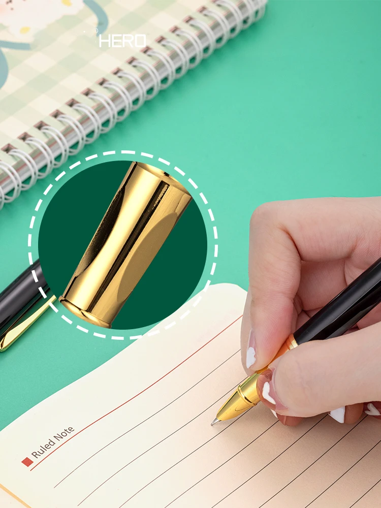 Hero 9399 Student Fountain Pen Corrective Grip Pen Birthday Gift Classic Iridium Gold Dark Tip Ink Pen Free 30 Ink Bags