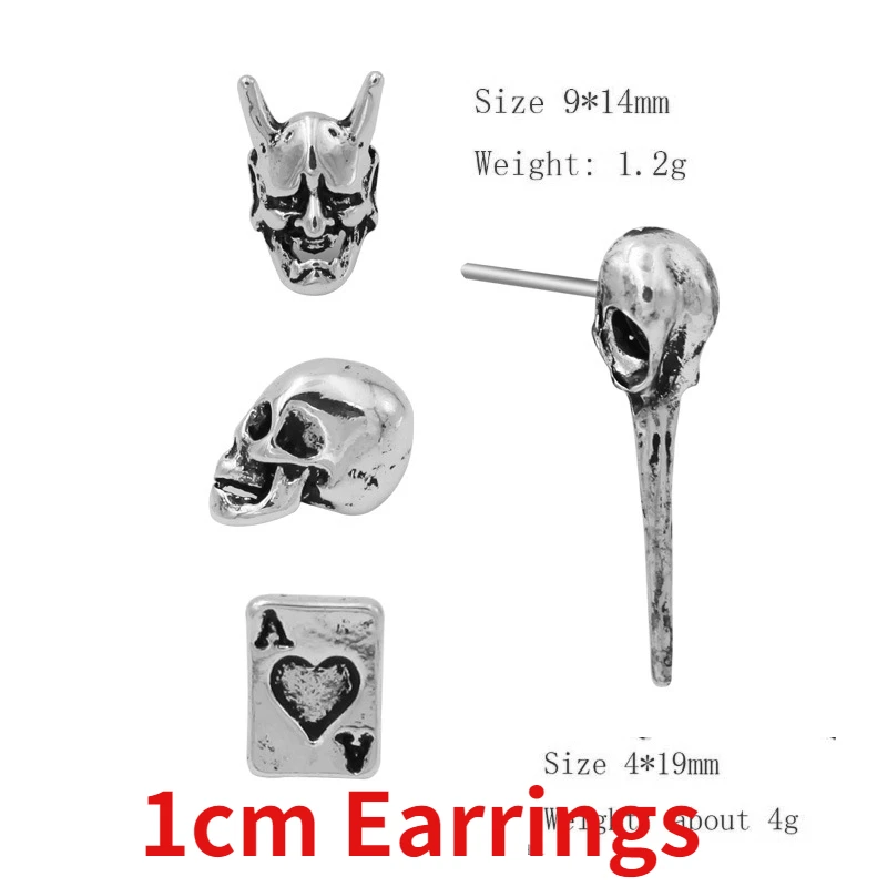 Gothic Punk Small Stud Earrings Skull Earrings for Women and Man Vintage Accessories Playing Cards Earring Skull Mask Halloween