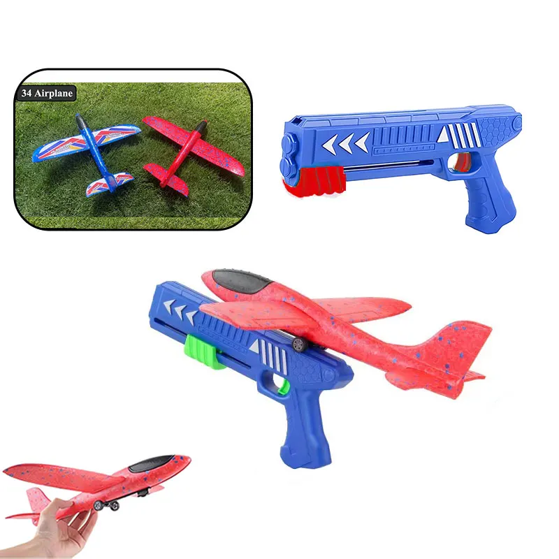 HH Kids 24/34cm Foam Plane Launcher Outdoor Toy for Boys Sport Catapult Game Children Girl Birthday Xmas Gifts